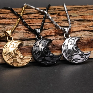 Vintage Punk Gothic Crescent Moon Skull Μενταγιόν από Ατσάλι Τιτανίου Κολιέ για Άνδρες Ρετρό Hip Hop Κοσμήματα από Ανοξείδωτο Ατσάλι