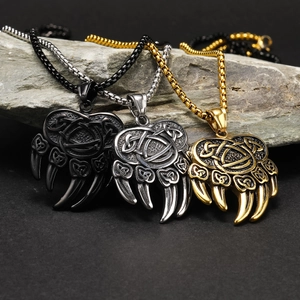 Viking Bear Claw Pendant Necklace For Men Titanium Steel Retro Celtic Knot Punk Hip Hop Street Style Jewelry Gift
