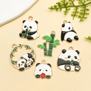 Détails de six jolis pendentifs panda en émail pour bijoux et colliers DIY faits main