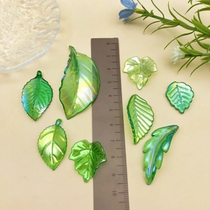 Iridescent AB coating acrylic maple leaf pendants in green for DIY jewelry making