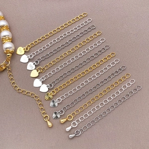 18K Plaqué Or Cuivre Bijoux Chaîne d'Extension 5 Avec Coeur Goutte d'Eau Pendentif DIY Collier Bracelet Ajusteur Accessoires