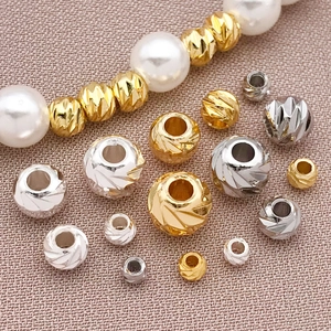 Copper Faceted Cut Spacer Beads 18K Gold Silver Plated Watermelon Pattern Round Loose Beads For DIY Jewelry Making Findings