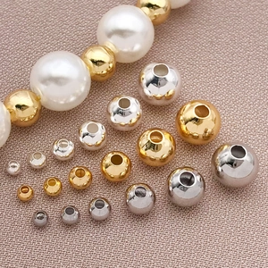 Perline distanziatrici tonde placcate oro 18k per gioielli fai-da-te in tre colori metallici