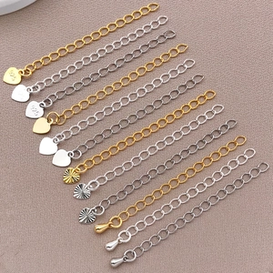 Chaînes d'extension en argent 925 avec pendentifs cœur et goutte en or et argent