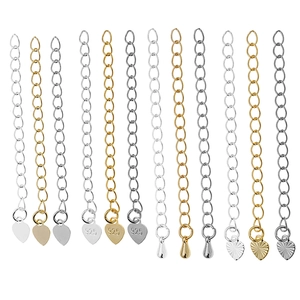 Chaîne d'extension en or 18 carats et argent 925 avec breloques cœur et goutte
