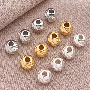 18K gold plated textured melon beads with spiral engraving for DIY jewelry making