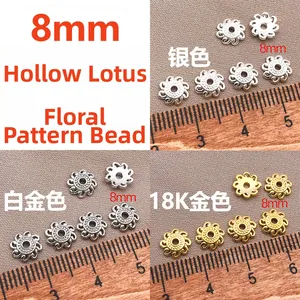 Detalle de capuchones de cuentas de loto huecos de 8mm en oro, plata y platino puro