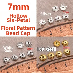 Capuchones de flores caladas de 7mm en plata, platino y oro de 18K para bisutería