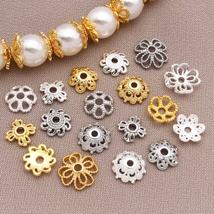 Various 18K gold-plated hollow flower bead caps and spacers for DIY jewelry making
