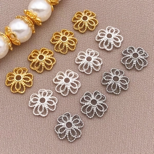 Hollow flower bead caps in gold, silver, and gunmetal for DIY jewelry making