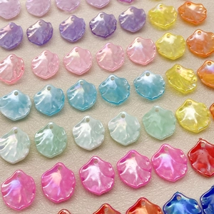 Iridescent camellia petal beads for DIY hairpins with pearlescent rainbow finish