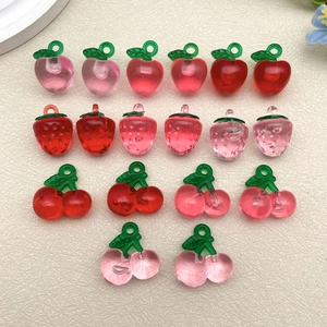3D Fruit Pendants Acrylic Resin Strawberry Cherry Apple Charms For DIY Earring Keychain Jewelry Making Accessories Transparent Colorful Jewelry Components