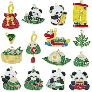 Enamel panda and dragon boat charms set for Dragon Boat Festival DIY jewelry making