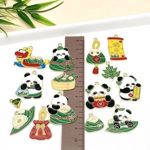 Detailed set of Dragon Boat Festival panda and zongzi enamel charms for DIY jewelry making