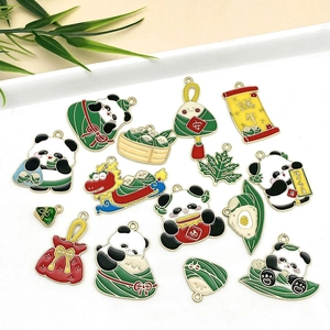Enamel panda and dragon boat charms for Dragon Boat Festival DIY jewelry making