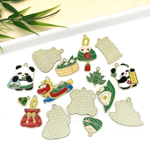 DIY Dragon Boat Festival alloy pendants with panda, rice dumplings and lucky bags