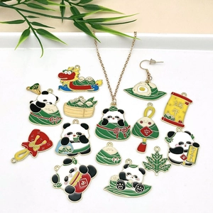 Panda and Dragon Boat enamel charm jewelry set with traditional Chinese festival motifs