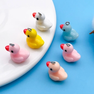 Set of colorful resin duck pendants with silver metal rings for DIY jewelry making