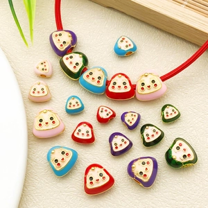 Perles en Alliage de Zinc Émaillé Forme Zongzi Fête des Bateaux-Dragons DIY Fabrication de Bijoux Perles d'Espacement avec Visage Souriant et Caractère Fu
