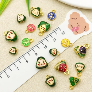Dragon Boat Festival Zongzi charms with colorful enamel and metal engraving for DIY jewelry