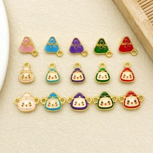 Cartoon Zongzi Dumpling Hanger Legering Emaille Bedeltjes Voor DIY Sieraden Maken Accessoires Schattige Smiley Gezicht Hangers