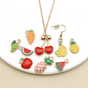 Colorful enamel fruit pendants set including cherry, pineapple, and watermelon for DIY jewelry