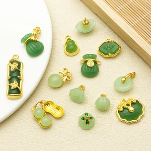 Chinese style green glass pendants collection with golden metal clasps for DIY jewelry