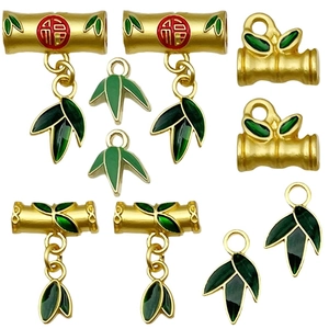 Chinese style bamboo beads and leaf pendants with gold enamel finish for DIY jewelry