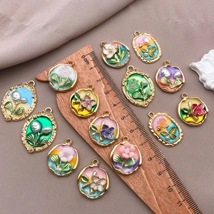 Colgantes de flores vintage estilo Monet con esmalte y perlas para joyería DIY