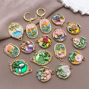 Colgantes de Flores de Esmalte Vintage Francés Aleación de Zinc Perla Artificial de Imitación Accesorios de Bricolaje para Collares Pendientes Mujer