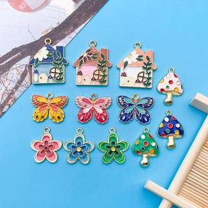 Cartoon Emaille Zinklegierung Anhänger Für DIY Schmuckherstellung Pilz Schmetterling Haus Blume Anhänger Zubehör Für Halskette Armband