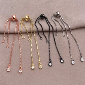 Verstellbare Box-Chain-Armbandkomponenten aus Kupfer mit Zirkonia-Anhängern in vier Farben