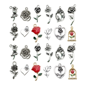 Surtido de colgantes de rosa y corazón en aleación para creación de joyas DIY