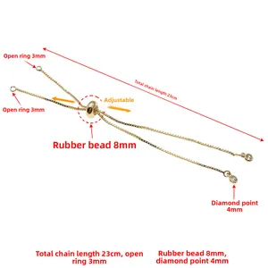 23 cm verstellbare Kupfer-Boxkette mit 8 mm Schiebeperle und 4 mm Zirkonia-Anhänger