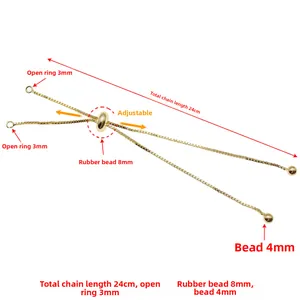 Verstellbare 24cm goldene Box-Kette mit 8mm Schiebeperle und 3mm Spaltring Schmuckteil