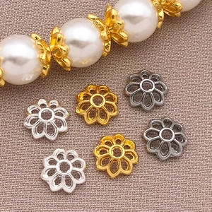 Copriperle a forma di loto traforato in oro, argento e nero per gioielli fai-da-te