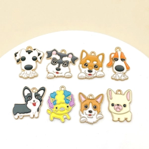 Set of 8 colorful enamel cartoon dog alloy charms for DIY jewelry and bracelet making