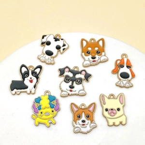 Cute Cartoon Dog Enamel Charms Zinc Alloy Animal Pendants Corgi Dalmatian For DIY Jewelry Making Bracelet Necklace Supplies