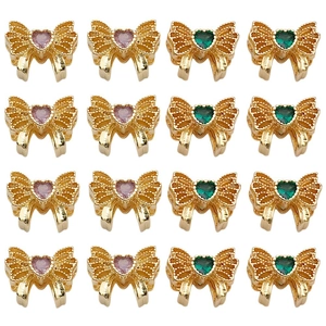 Bowknot beads in 18K gold plated copper with heart stones for DIY jewelry making