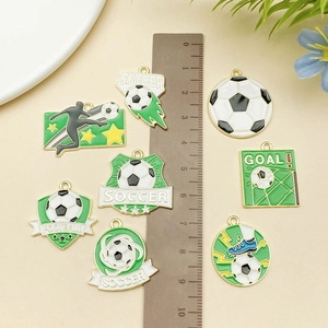 Set of 8 soccer themed enamel alloy charms with gold borders for DIY jewelry and keychains