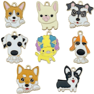 Set of 8 cute cartoon enamel dog charms for DIY bracelets jewelry making accessories
