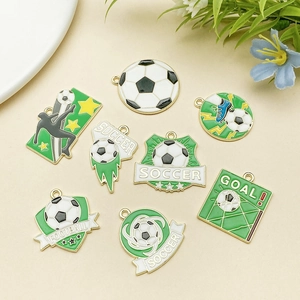 Enamel soccer charms set with football goal and athlete designs for DIY jewelry
