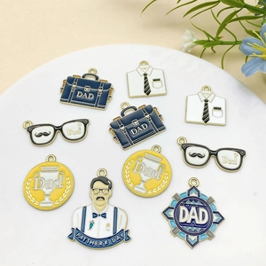 Father's Day enamel alloy charms set featuring briefcase and glasses for DIY jewelry
