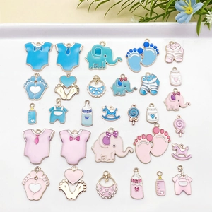 Dijes de Aleación de Esmalte Tema de Bebé Surtidos Elefante Huella Biberón Ropa Colgantes Para la Creación de Joyas de Bricolaje