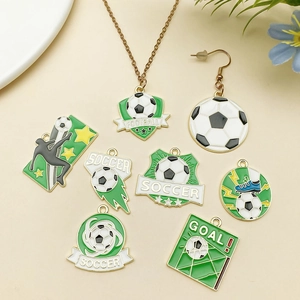 Soccer football theme alloy enamel charm set including necklace and earrings