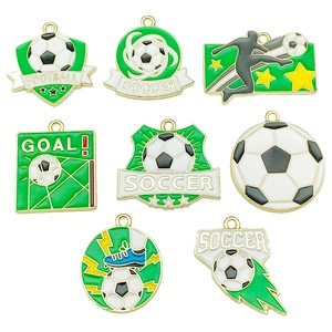 Set of 8 enamel soccer charms including footballs and goal nets for DIY jewelry making