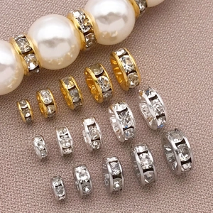 Cuentas Espaciadoras de Cobre Chapado en Oro 18K con Diamantes de Imitación para Creación de Joyas DIY Pulseras Collares