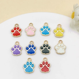 Colorful enamel cat and dog paw print pendants in gold finish for DIY jewelry making