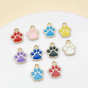 Colorful enamel paw print charms in 10 colors for DIY pet tags and jewelry accessories