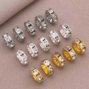 Macro de cuentas espaciadoras de rondelle chapadas en oro de 18k y plata con cristales